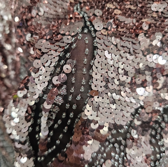 Vintage 80s OLEG CASSINI Pink Beaded Sequin Top M - Picture 7 of 8